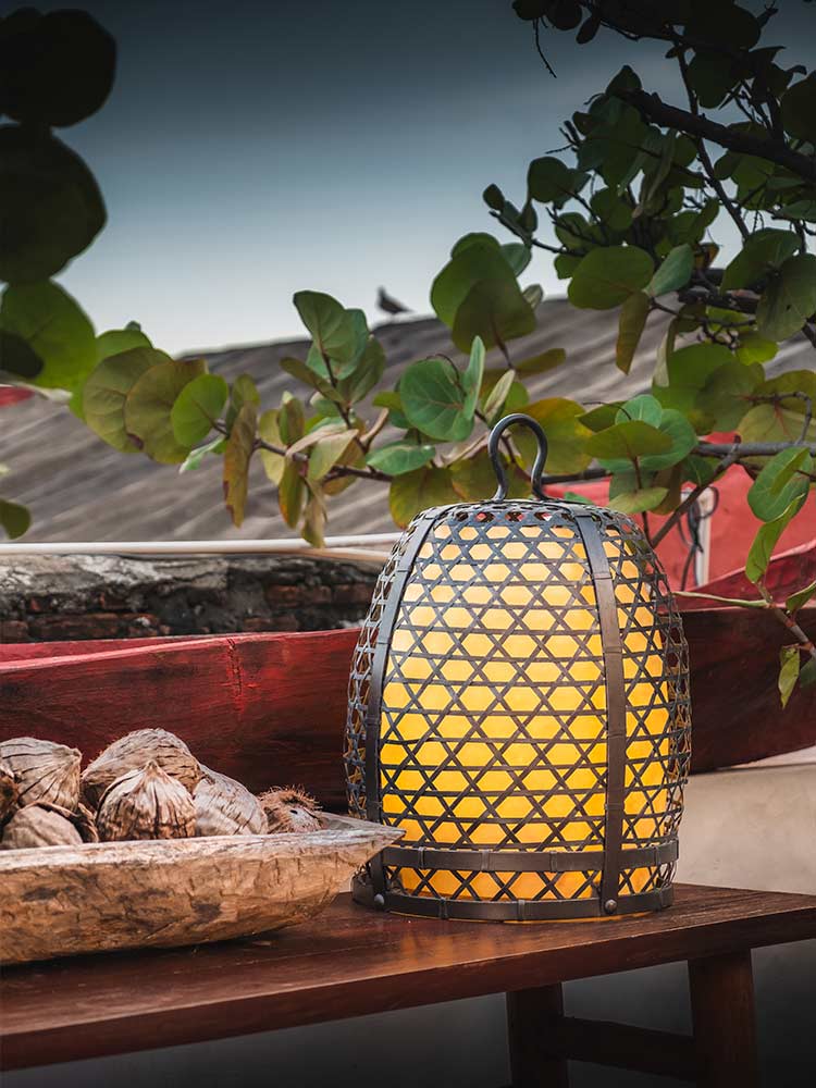 Colombian artisan lantern on the rooftop of Amarla providing the perfect light after twilight. 