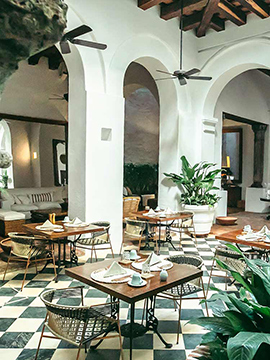 Central courtyard for dining and hosting weddings and events at the Amarla Boutique Hotel Cartagena
